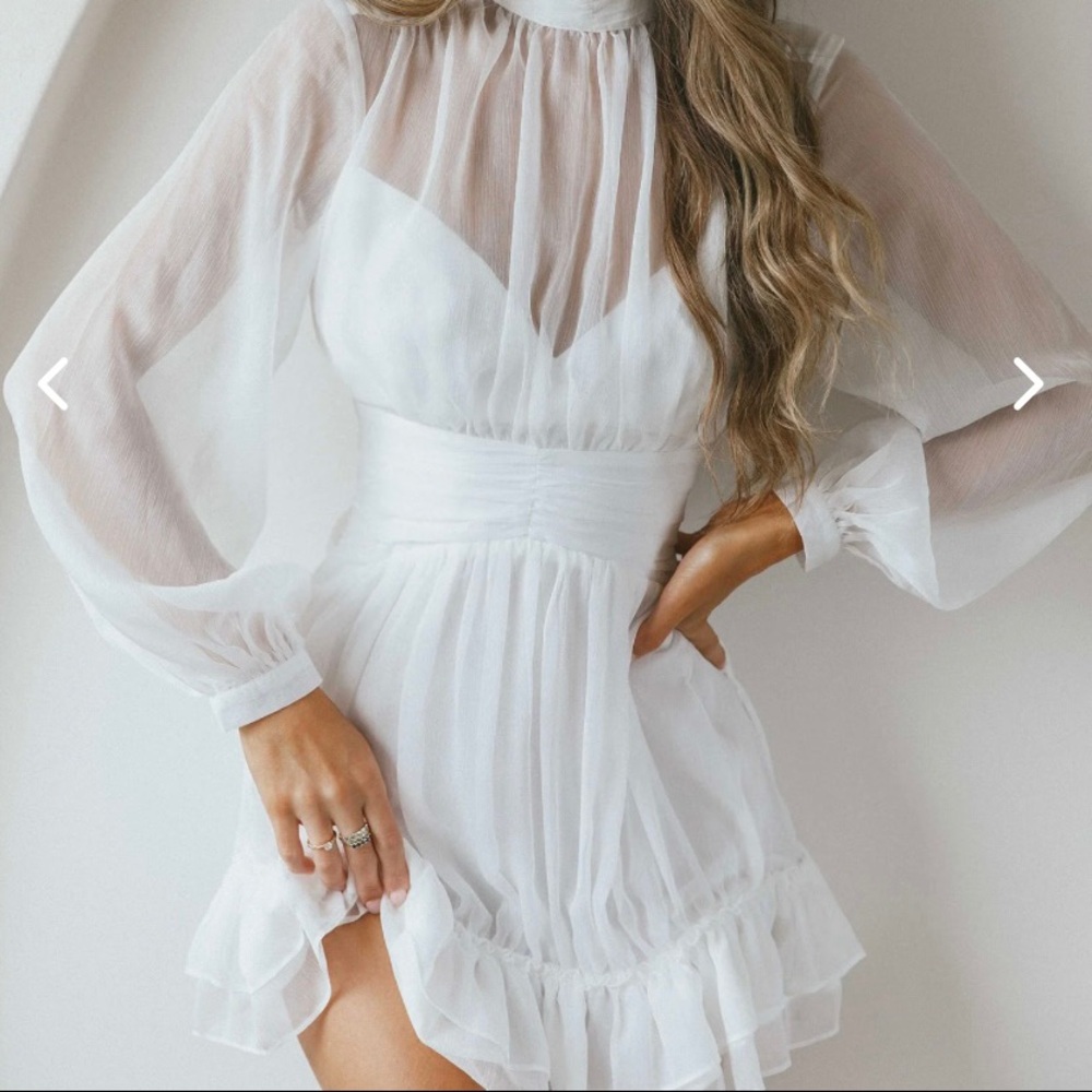 White High Neck, Long Sleeve Dress